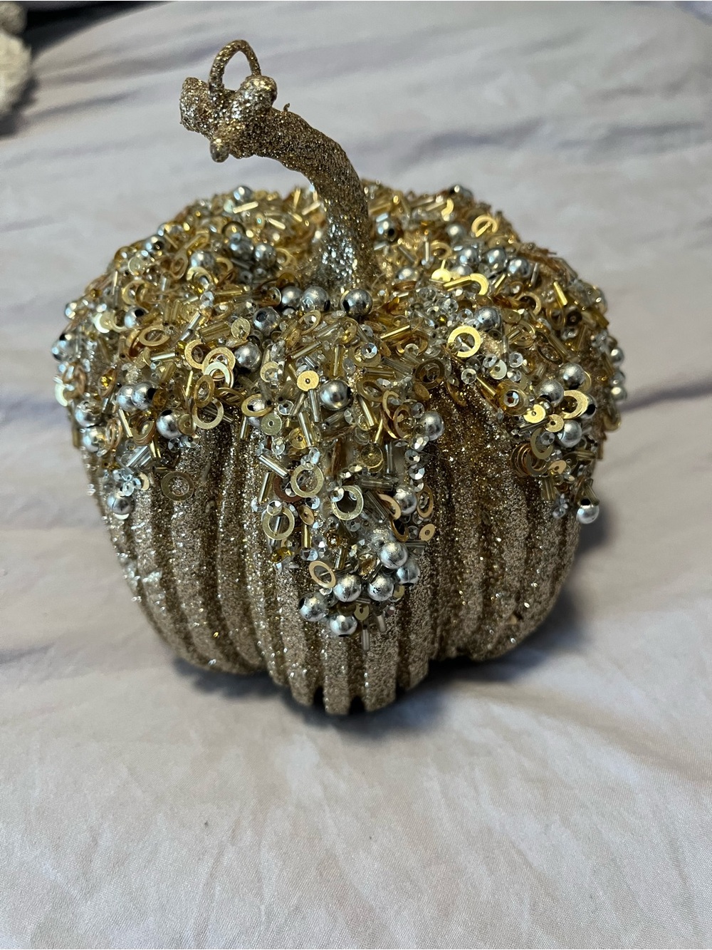 Sequin Glam Gold Pumpkin Decor